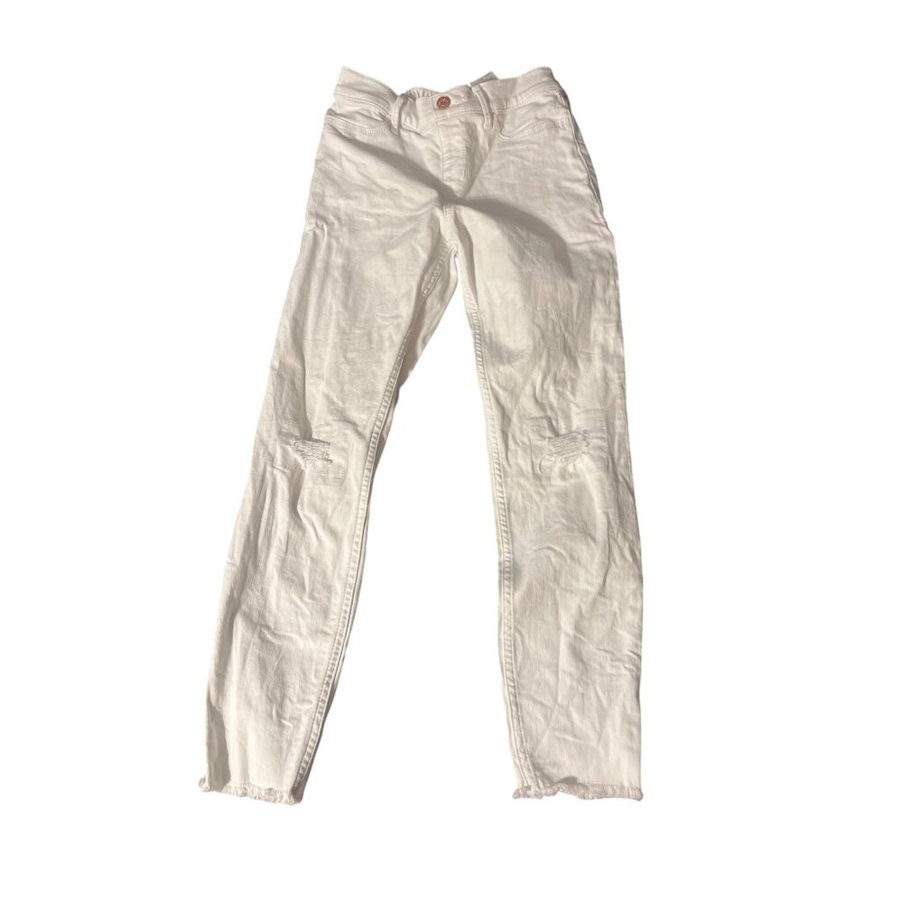 Abercrombie Kids White Pull On Jean Legging Ankle Denim Distressed Sz 15/16
